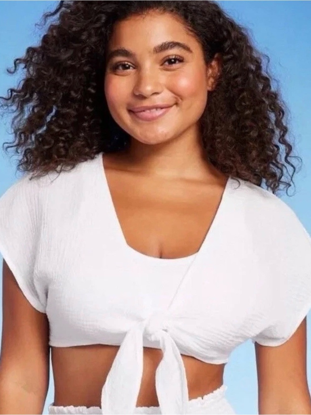 wild fable White Tie-Front Cropped Coverup Top